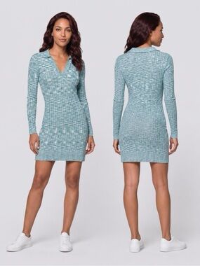 l*space Seafoam Ribbed Collared Long Sleeve Dress